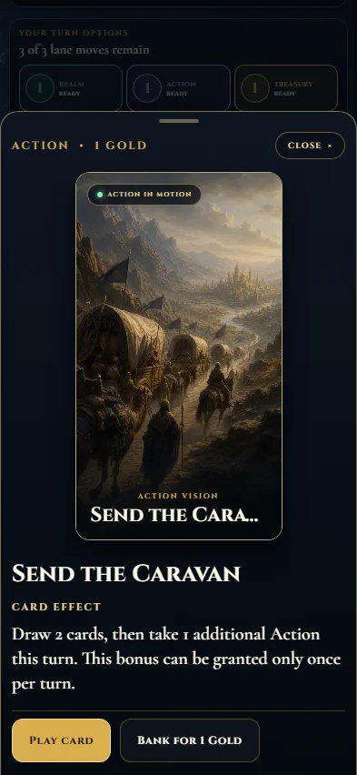 The action card sheet on mobile